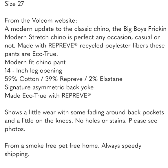 Volcom Big Boys Frickin Modern Stretch pants Size 27 - Picture 12 of 12